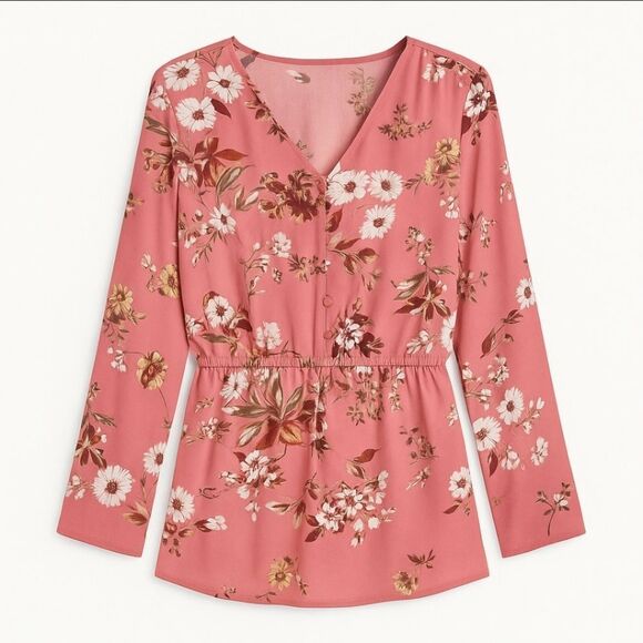 A.N.A Floral Peplum Blouse | Pink Long Sleeve | Size Small - Picture 1 of 15